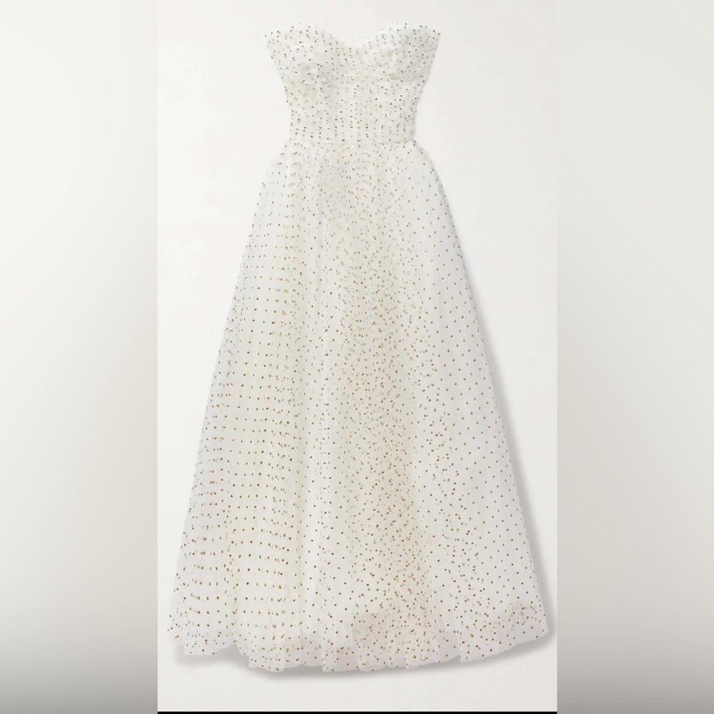 Monique Lhuillier Strapless Polka-
Dot Tulle Midi Dress - White ...